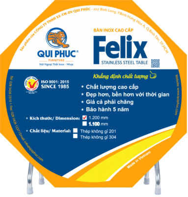 Bàn tròn Inox Felix 1m2 - Qui Phúc
