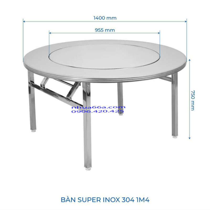 Bàn Super Inox 304 tròn 1m4 - Qui Phúc